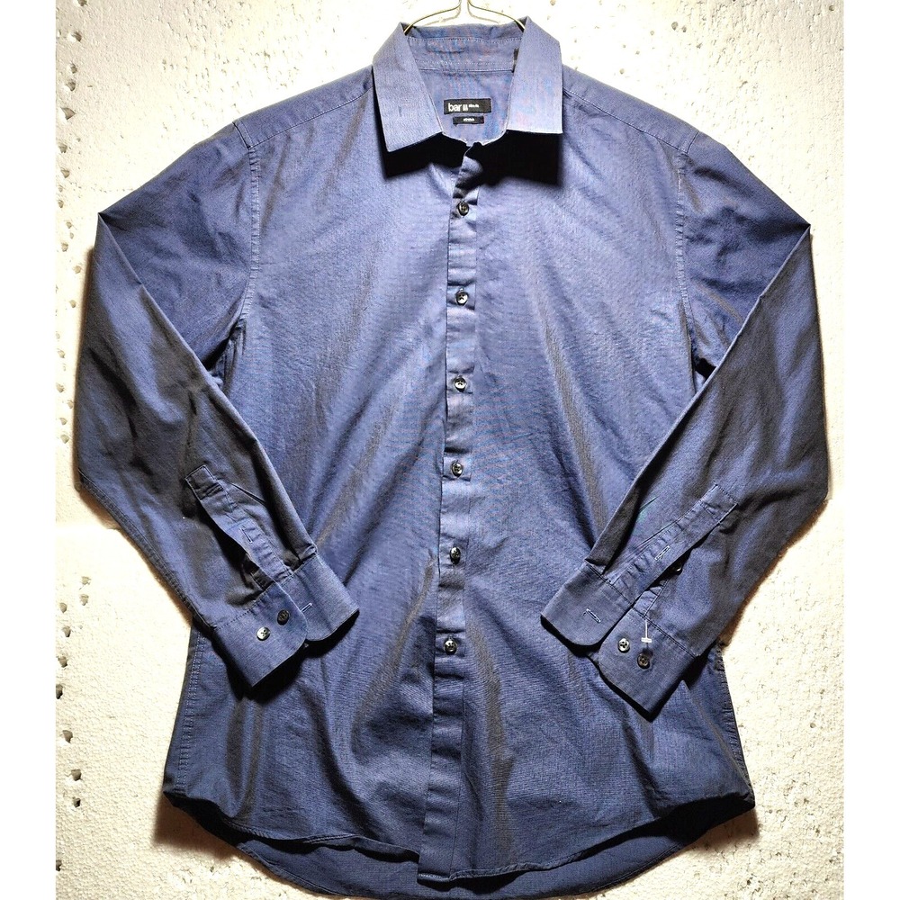 Bar III Shirt Mens Medium 32-33 Blue Long Sleeve Button Down Slim Fit Stretch